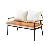 KIBONCY Modern Metal Frame Loveseat Bench, Two-Tone Waterproof Leather 2 Seater Sofa with Detachable Cushions, Easy Assemble Compact Couch for Balcony House(C,125x65x74cm)