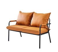 KIBONCY Modern Metal Frame Loveseat Bench, Two-Tone Waterproof Leather 2 Seater Sofa with Detachable Cushions, Easy Assemble Compact Couch for Balcony House(F,105x65x74cm)