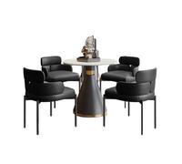 KIBONCY Modern Round Dining Table Set, Luxury Marble, Faux Leather Chairs for Kitchen Compact 5-Piece(A,70cm)