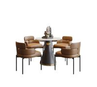 KIBONCY Modern Round Dining Table Set, Luxury Marble, Faux Leather Chairs for Kitchen Compact 5-Piece(C,60cm)