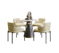 KIBONCY Modern Round Dining Table Set, Luxury Marble, Faux Leather Chairs for Kitchen Compact 5-Piece(B,70cm)