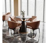 KIBONCY Modern Round Dining Table Set with 4 Upholstered Arm Chairs, PU Leather Accent Furniture, Black Metal Base for Restaurant, Office Home(B,70cm)