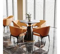 KIBONCY Modern Round Dining Table Set with 4 Upholstered Arm Chairs, PU Leather Accent Furniture, Black Metal Base for Restaurant, Office Home(C,70cm)