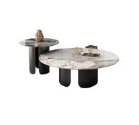 KIBONCY Modern Slate Round Coffee Table Set, Designer Nesting Tables for Small Apartment Living Room(E-80cm+50cm)