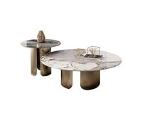 KIBONCY Modern Slate Round Coffee Table Set, Designer Nesting Tables for Small Apartment Living Room(F-80cm+50cm)