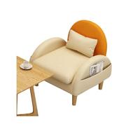 KIBONCY Modern Two-Tone Accent Chair, Faux Leather Upholstery Compact Single Sofa, & Natural Wood Leg for Small Spaces(A)