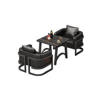 KIBONCY Modern U-Shaped Sectional Sofa with Coffee Table, Industrial PU Leather Lounge Set for Bar, Club, and Home Space, Black Furniture with Pillows(A)