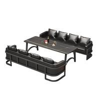 KIBONCY Modern U-Shaped Sectional Sofa with Coffee Table, Industrial PU Leather Lounge Set for Bar, Club, and Home Space, Black Furniture with Pillows(D)