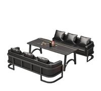 KIBONCY Modern U-Shaped Sectional Sofa with Coffee Table, Industrial PU Leather Lounge Set for Bar, Club, and Home Space, Black Furniture with Pillows(C)