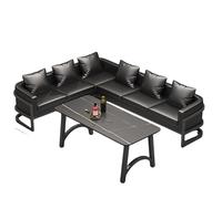 KIBONCY Modern U-Shaped Sectional Sofa with Coffee Table, Industrial PU Leather Lounge Set for Bar, Club, and Home Space, Black Furniture with Pillows(F)