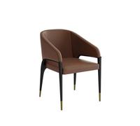 KIBONCY Modern Upholstered Dining Chair with Armrest, Faux Leather Accent Side, Backrest Kitchen with Black Metal Gold Legs for Room(B)