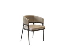 KIBONCY Modern Upholstered Dining Chair with Curved Half Ring Backrest, Linen & Faux Leather Mixed Accent Side, Sturdy Black Metal Leg Kitchen for Room(D)