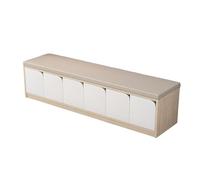 KIBONCY Modern Wooden Shoe Storage Bench with Curved Hidden Cabinets & Soft PU Cushioned Seat, Multicabinet Entryway for Hallway Bedroom Organizer(2.4m)