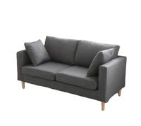 KIBONCY Moderno divano a due posti in tessuto di lino a 2, comodo piccolo con cuscini, robuste gambe in legno for appartamento, studio, camera da letto(D,200cm)