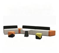 KIBONCY Modular Reception Sectional Sofa, Color Block Interlocking Waiting Blocks, Splicing Fabric Lounge Couch with Cube Stools for Office Lobby(I)