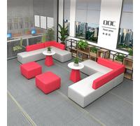 KIBONCY Modular Sectional Waiting Room Sofa, PU Leather Bench with Side Tables Multi-Purpose, for Office Lobby & Public Spaces(F)