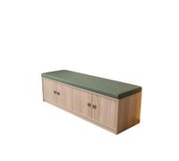 KIBONCY Multi Door Wood Shoe Organizer Bench with Linen Leather Padded Cushion Top, Hidden Cabinet Changing Seat for Apartment Footwear Storage(A,100x40x40cm)