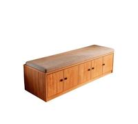 KIBONCY Multi Door Wood Shoe Organizer Bench with Linen Leather Padded Cushion Top, Hidden Cabinet Changing Seat for Apartment Footwear Storage(C,150x40x40cm)