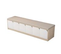 KIBONCY Multicolor PU Cushioned Shoe Storage Bench with Curved Hidden Cabinets, Modular Splicable Wooden Entryway Organizer for Kids Playroom(1.8m)