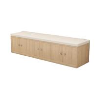 KIBONCY Natural Wood Shoe Storage Bench with Lockable Cabinet Doors & Soft Padded Cushion Seat, Closed Entryway for Hallway Bedroom(2.4m)