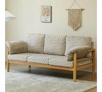 KIBONCY Nordic 3-Seater Sofa, Light Wood Frame Corduroy/Patterned Fabric Couch Retro Patterned, Natural with Armrest Pillows(A,Single)