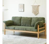 KIBONCY Nordic 3-Seater Sofa, Light Wood Frame Corduroy/Patterned Fabric Couch Retro Patterned, Natural with Armrest Pillows(B,Double)