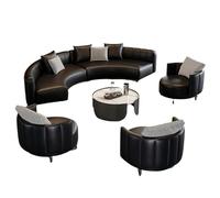 KIBONCY Oversized Curved Leather Sectional Sofa Set, Modular Cloud Couch with 3 Accent Chairs, Contemporary Luxury Seating for Living Room & Lounge Spaces(A,2.8m)