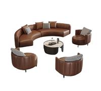 KIBONCY Oversized Curved Leather Sectional Sofa Set, Modular Cloud Couch with 3 Accent Chairs, Contemporary Luxury Seating for Living Room & Lounge Spaces(B,3.4m)