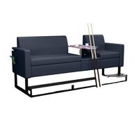 KIBONCY Pool Hall Spectator Seating, Faux Leather Billiard Sofa Chairs with Glass Coffee Table, Durable Game Room Lounge Furniture with Cup Holders(D)