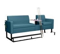 KIBONCY Pool Hall Spectator Seating, Faux Leather Billiard Sofa Chairs with Glass Coffee Table, Durable Game Room Lounge Furniture with Cup Holders(H)