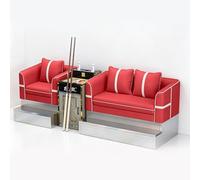 KIBONCY Red PU Billiard Spectator Chair Set, 2-Seat Pool Table Viewing Sofa with Cue Rack Cup Holder Storage Cabinet for Hall Game Room(B)