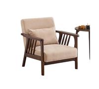 KIBONCY Retro Walnut Frame Armchair, Soft Fabric Reading Chair Modern Wood, Multi-Color for Home Office(B,138x79x80cm)