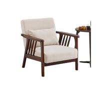 KIBONCY Retro Walnut Frame Armchair, Soft Fabric Reading Chair Modern Wood, Multi-Color for Home Office(A,186x79x80cm)