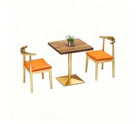 KIBONCY Round Wood Grain Table with Gold Pedestal, Industrial Barrel Stool Set, Storage Stools with Orange Cushions, for Retro Bars & Loft(B)