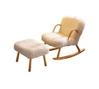 KIBONCY Scandinavian Style Rocking Chair Set with Footstool, Mid-Century Modern Upholstered Rocker for Bedroom Living Room(D)