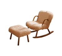 KIBONCY Scandinavian Style Rocking Chair Set with Footstool, Mid-Century Modern Upholstered Rocker for Bedroom Living Room(A)