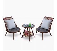 KIBONCY Set Arredamento Giardino 3 Pezzi in Vimini, Poltrona Conversione con Tavolo in Vetro Temperato, Set Bistro per Balcone Interno ed Esterno(C,One chair and coffee table)