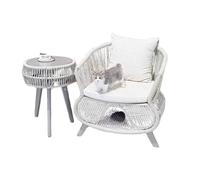 KIBONCY Set Arredamento Giardino 3 Pezzi per Animali, Poltrona Tana Gatto con Tavolo Rotondo, Mobilio Balcone Interno Esterno(One coffee table one chair)