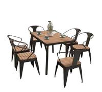 KIBONCY Set da pranzo esterno, tavolo e sedie in metallo e legno plastico, mobili da giardino per balcone, caffè, terrazza(A,120 * 60 * 75 six chairs one table)