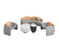 KIBONCY Set di divani moderni a mezzaluna curva, divano lounge imbottito in pelle Nano Tech con sedia a accento singolo, mobili for divani curvi for hall di hotel, area di attesa, ufficio(Orange,F)