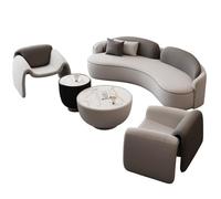 KIBONCY Set di divani moderni a mezzaluna curva, divano lounge imbottito in pelle Nano Tech con sedia a accento singolo, mobili for divani curvi for hall di hotel, area di attesa, ufficio(Gray,E)