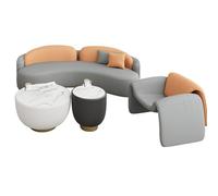 KIBONCY Set di divani moderni a mezzaluna curva, divano lounge imbottito in pelle Nano Tech con sedia a accento singolo, mobili for divani curvi for hall di hotel, area di attesa, ufficio(Orange,A)