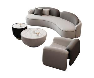 KIBONCY Set di divani moderni a mezzaluna curva, divano lounge imbottito in pelle Nano Tech con sedia a accento singolo, mobili for divani curvi for hall di hotel, area di attesa, ufficio(Gray,C)