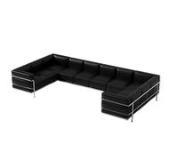 KIBONCY Set Di Divani Modulari Industriali Moderni For Lounge Bar Caffetteria Divano Componibile In Ecopelle Nera Con Struttura Cromata Mobili Commerciali For Ufficio Reception Sala VIP(A)