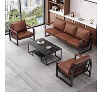 KIBONCY Set di mobili for ufficio in metallo, comodi divani imbottiti con struttura in ferro, morbida pelle, sedute profonde, schienale alto e tavolino in ardesia(D)