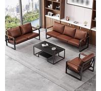 KIBONCY Set di mobili for ufficio in metallo, comodi divani imbottiti con struttura in ferro, morbida pelle, sedute profonde, schienale alto e tavolino in ardesia(E)