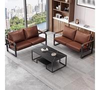 KIBONCY Set di mobili for ufficio in metallo, comodi divani imbottiti con struttura in ferro, morbida pelle, sedute profonde, schienale alto e tavolino in ardesia(B)