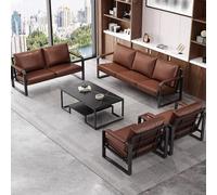 KIBONCY Set di mobili for ufficio in metallo, comodi divani imbottiti con struttura in ferro, morbida pelle, sedute profonde, schienale alto e tavolino in ardesia(F)