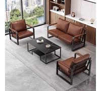 KIBONCY Set di mobili for ufficio in metallo, comodi divani imbottiti con struttura in ferro, morbida pelle, sedute profonde, schienale alto e tavolino in ardesia(C)