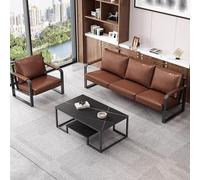 KIBONCY Set di mobili for ufficio in metallo, comodi divani imbottiti con struttura in ferro, morbida pelle, sedute profonde, schienale alto e tavolino in ardesia(A)